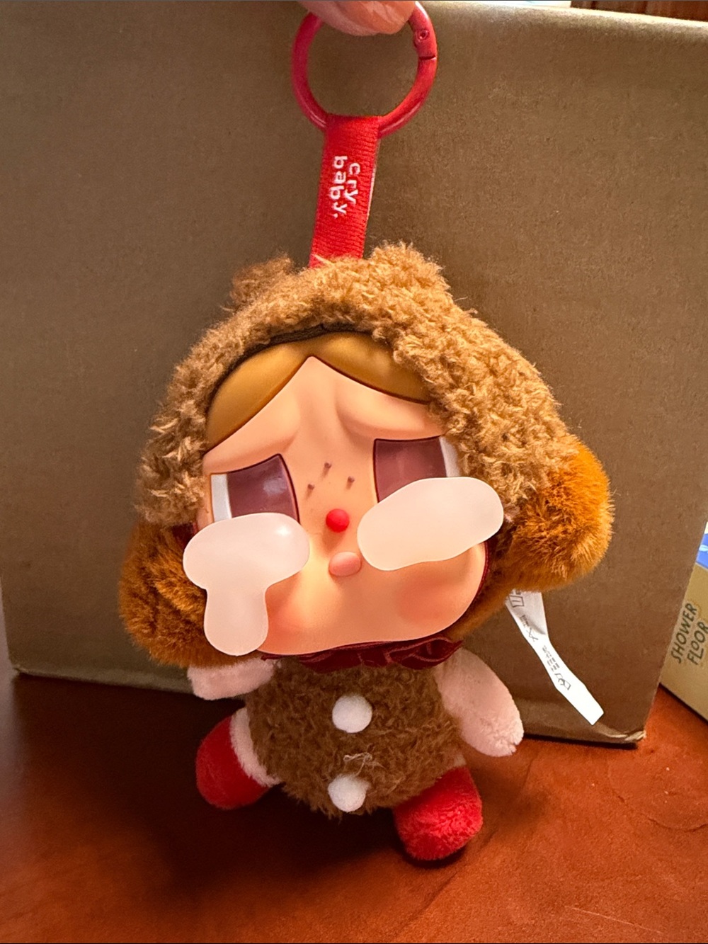 Cry Baby Plush Keychain - Brown and Red Stuffed Toy